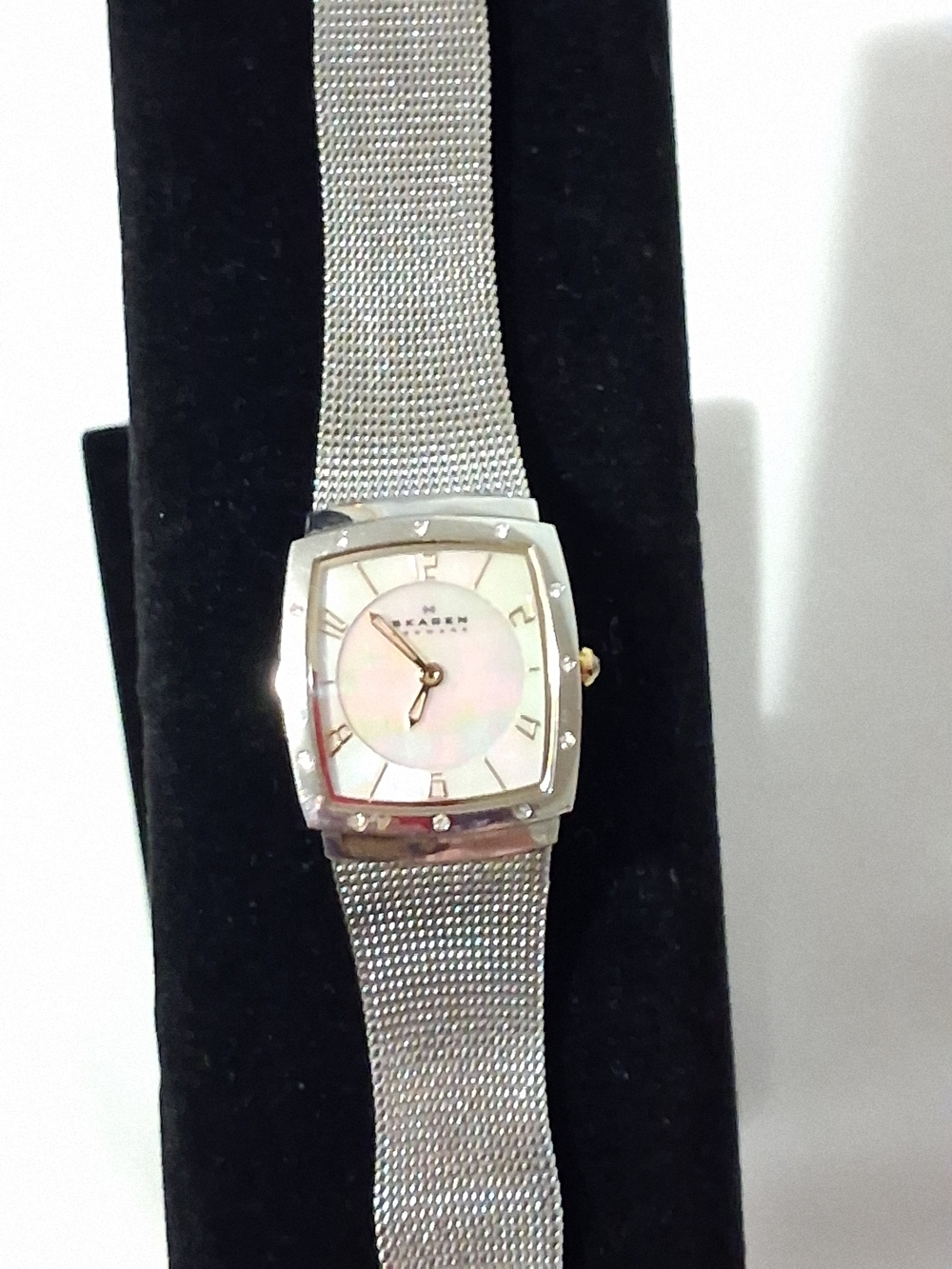 Skagen Women's Silver Mesh Bracelet Watch with Mother-of-Pearl Dial